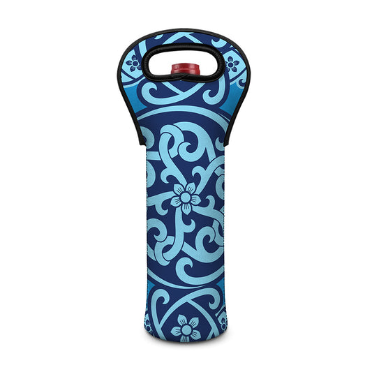Blue Celtic Symbol Print Single Neoprene Wine Tote
