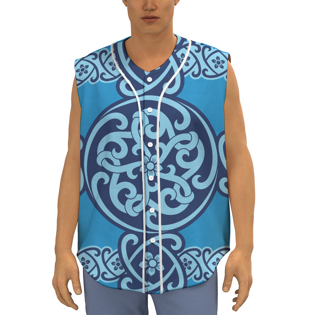 Blue Celtic Symbol Print Sleeveless Baseball Jersey