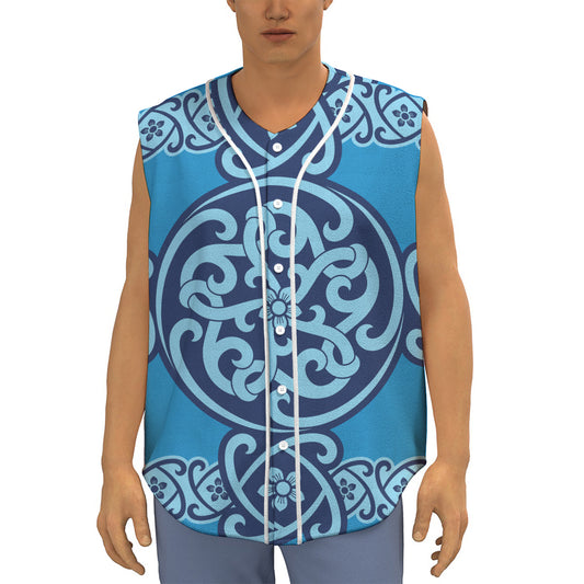 Blue Celtic Symbol Print Sleeveless Baseball Jersey