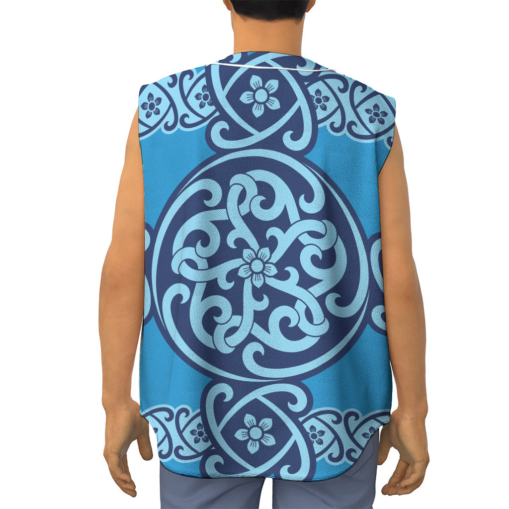 Blue Celtic Symbol Print Sleeveless Baseball Jersey