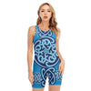 Blue Celtic Symbol Print Sleeveless One Piece Swimsuit