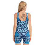 Blue Celtic Symbol Print Sleeveless One Piece Swimsuit