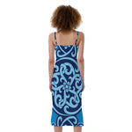 Blue Celtic Symbol Print Slim Fit Midi Cami Dress
