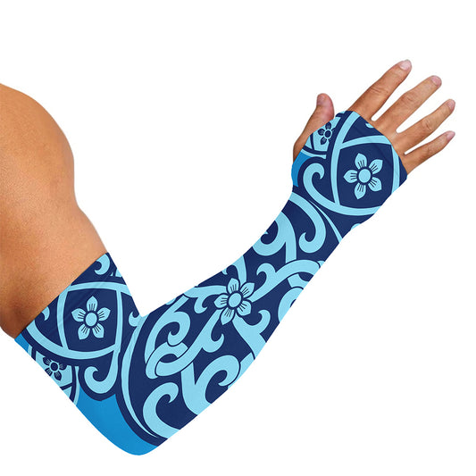 Blue Celtic Symbol Print Sun Protection Arm Sleeves