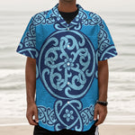 Blue Celtic Symbol Print Textured Short Sleeve Shirt