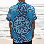 Blue Celtic Symbol Print Textured Short Sleeve Shirt