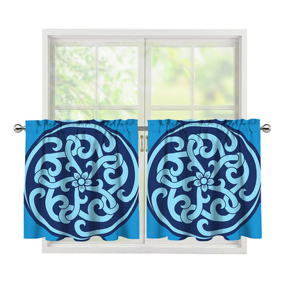 Blue Celtic Symbol Print Tier Curtains