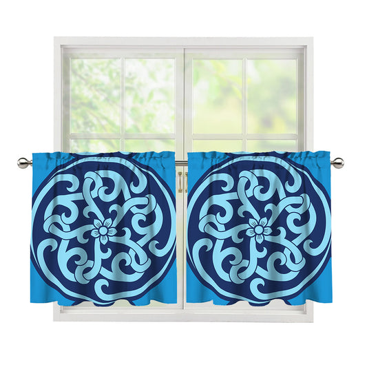 Blue Celtic Symbol Print Tier Curtains