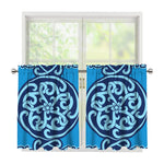Blue Celtic Symbol Print Tier Curtains
