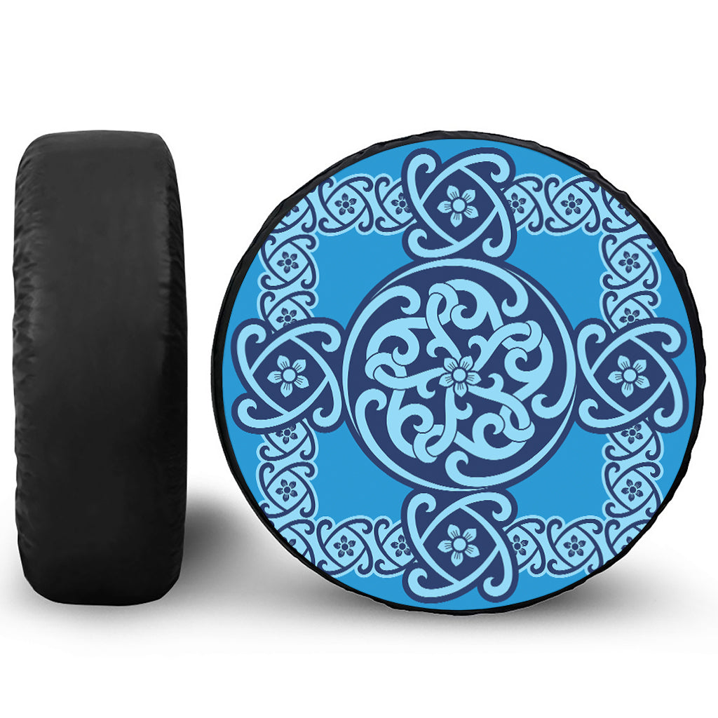 Blue Celtic Symbol Print Tire Cover