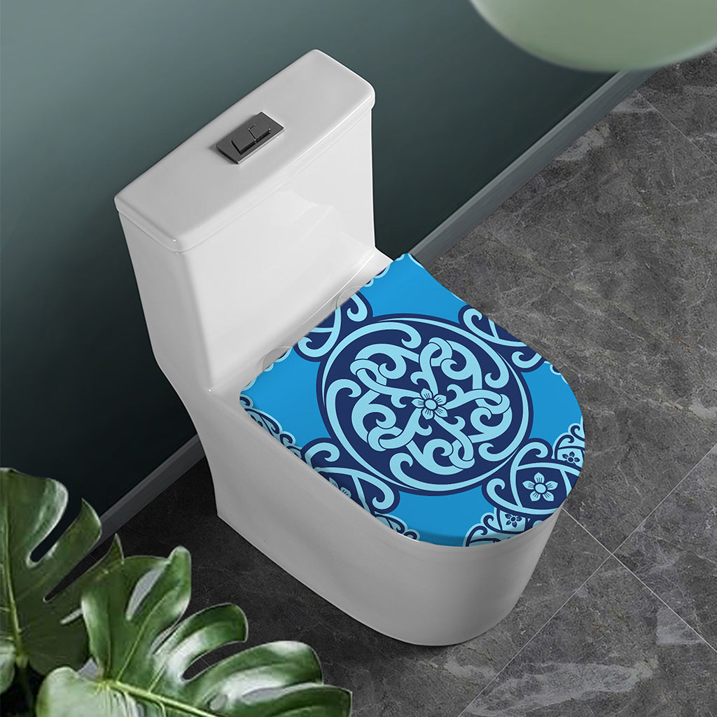 Blue Celtic Symbol Print Toilet Lid Cover