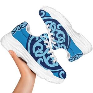 Blue Celtic Symbol Print White Chunky Shoes