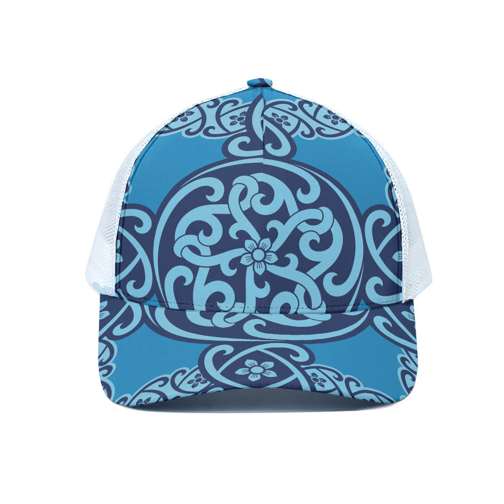 Blue Celtic Symbol Print White Mesh Trucker Cap