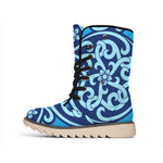 Blue Celtic Symbol Print Winter Boots