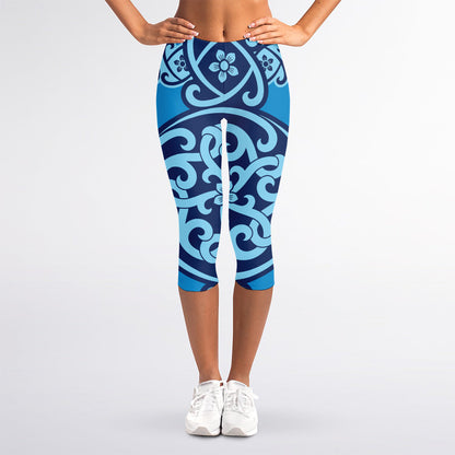 Blue Celtic Symbol Print Women's Capri Leggings