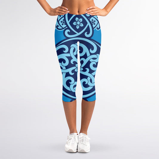 Blue Celtic Symbol Print Women's Capri Leggings