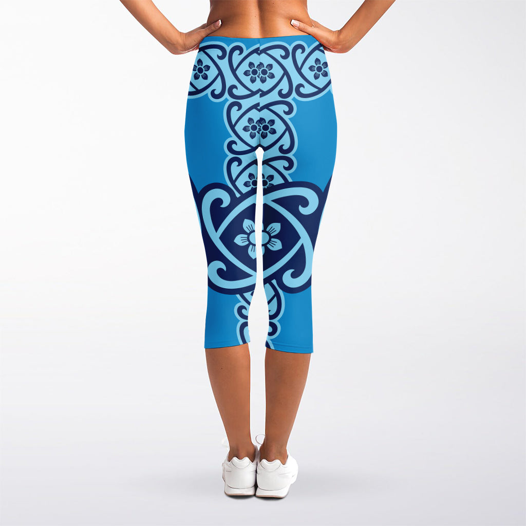 Blue Celtic Symbol Print Women's Capri Leggings