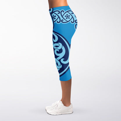 Blue Celtic Symbol Print Women's Capri Leggings