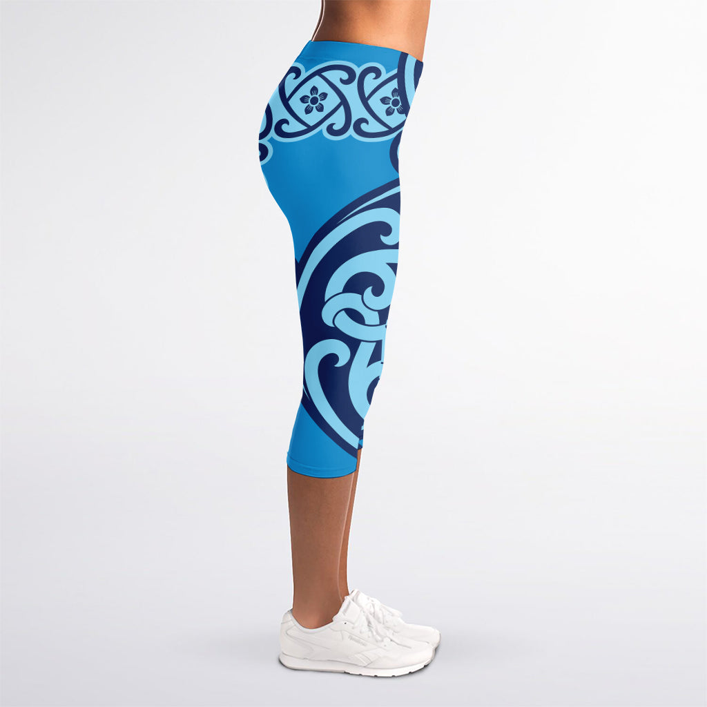 Blue Celtic Symbol Print Women's Capri Leggings