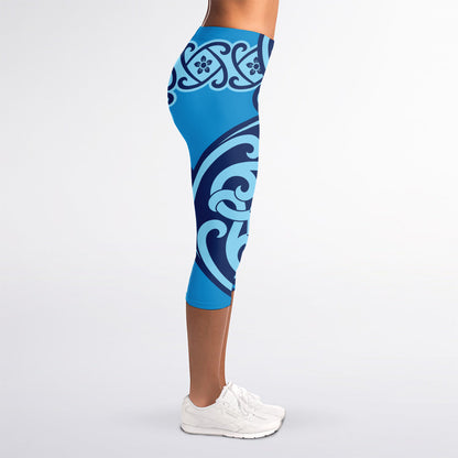 Blue Celtic Symbol Print Women's Capri Leggings