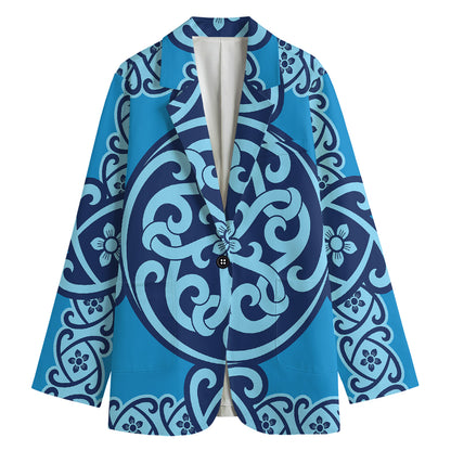 Blue Celtic Symbol Print Women's Cotton Blazer