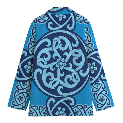Blue Celtic Symbol Print Women's Cotton Blazer