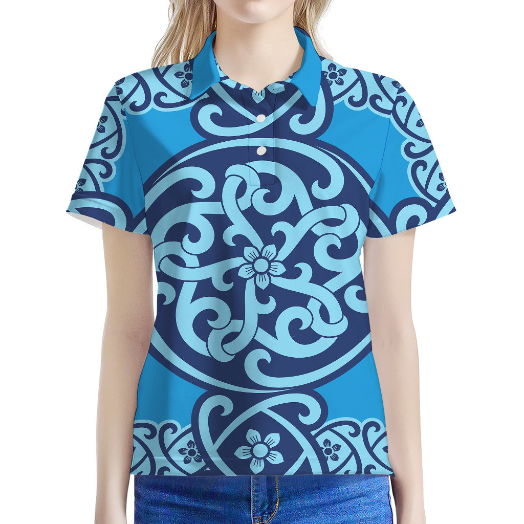 Blue Celtic Symbol Print Women's Polo Shirt