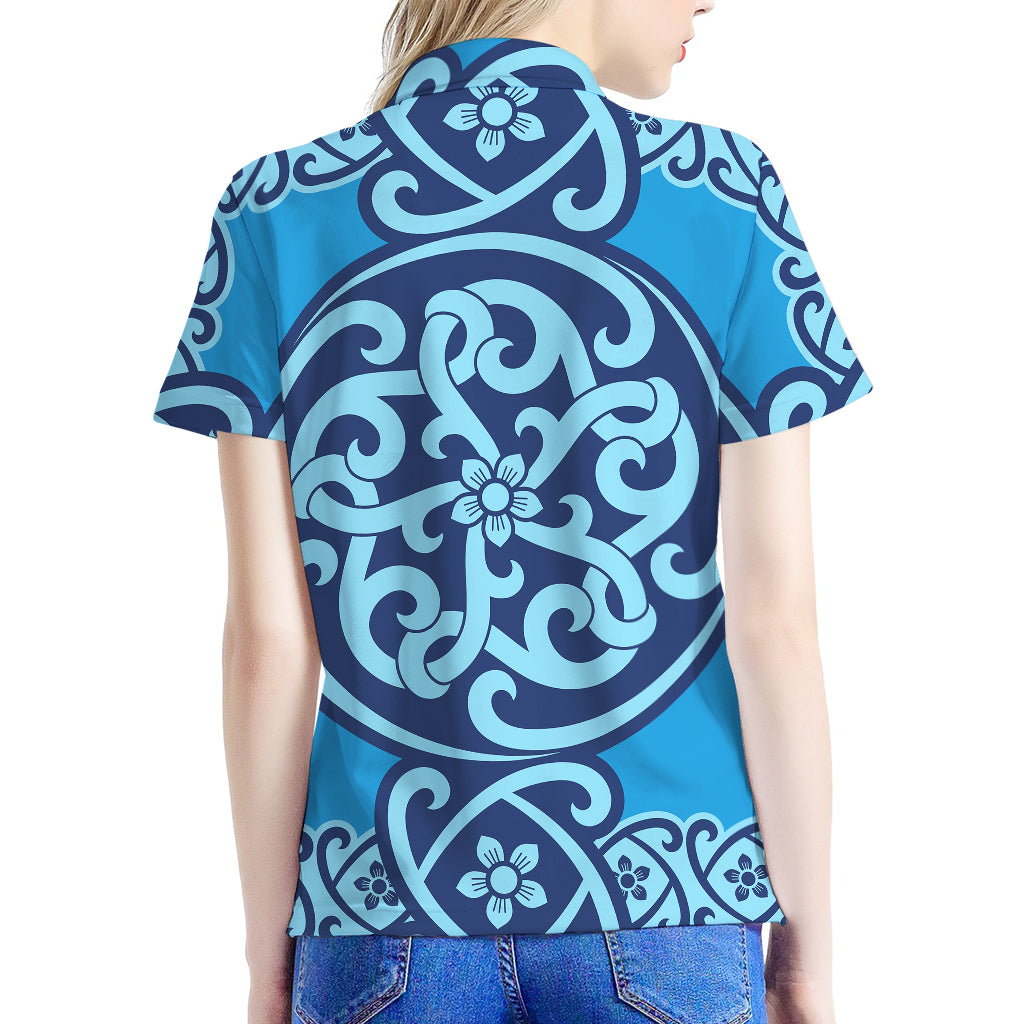 Blue Celtic Symbol Print Women's Polo Shirt