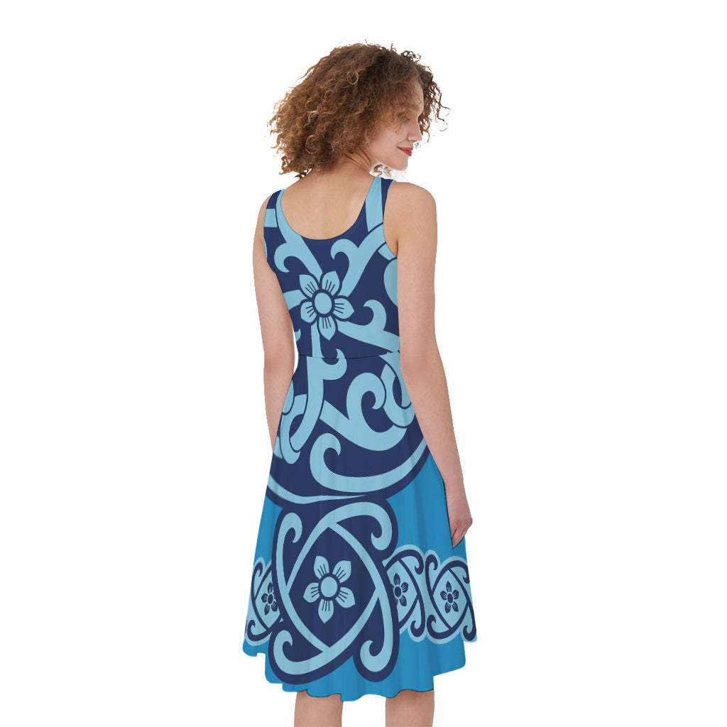 Blue Celtic Symbol Print Women's Sleeveless Dress