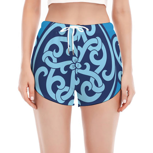 Blue Celtic Symbol Print Women's Split Running Shorts
