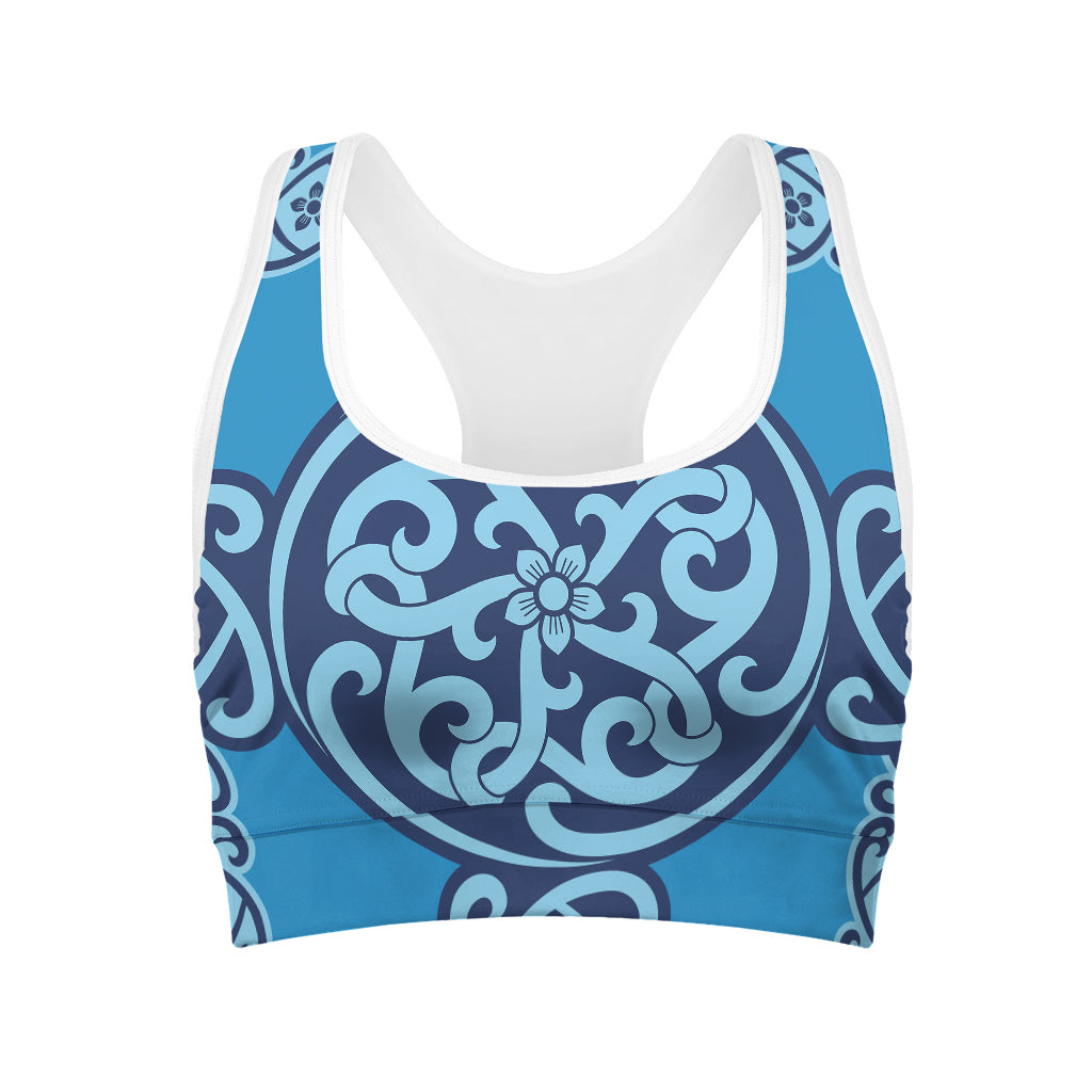 Blue Celtic Symbol Print Women's Sports Bra