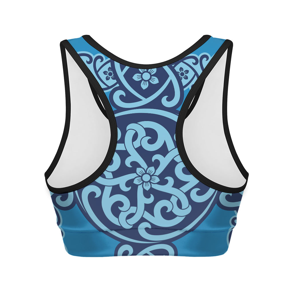 Blue Celtic Symbol Print Women's Sports Bra
