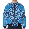 Blue Celtic Symbol Print Zip Sleeve Bomber Jacket