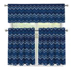 Blue Chevron Knitted Pattern Print 3 Piece Kitchen Curtains