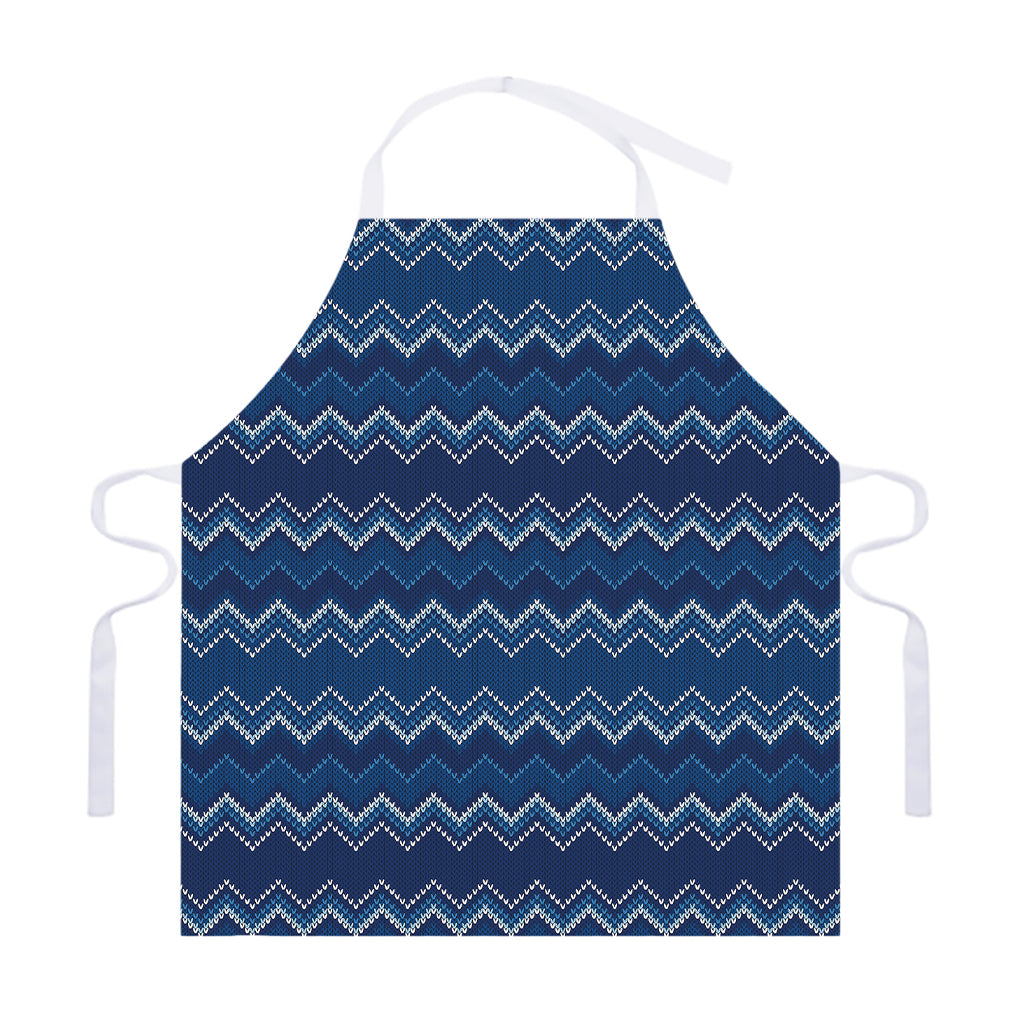 Blue Chevron Knitted Pattern Print Adjustable Apron