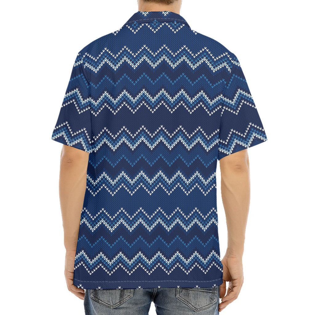 Blue Chevron Knitted Pattern Print Aloha Shirt