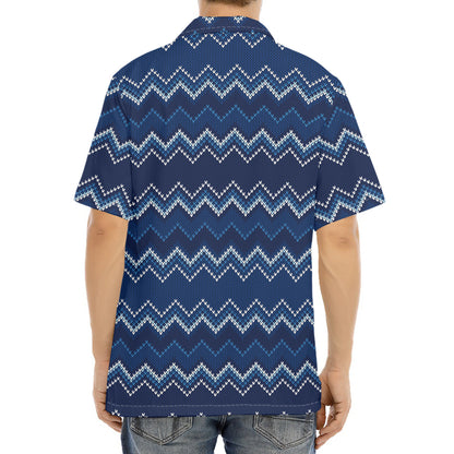 Blue Chevron Knitted Pattern Print Aloha Shirt