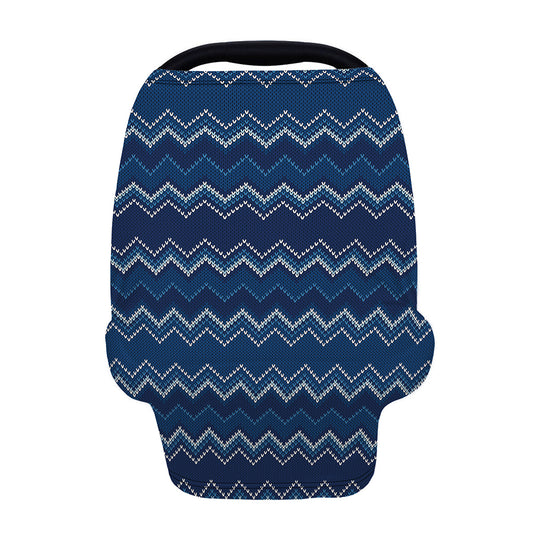 Blue Chevron Knitted Pattern Print Baby Seat Cover