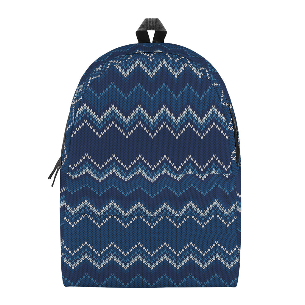 Blue Chevron Knitted Pattern Print Backpack
