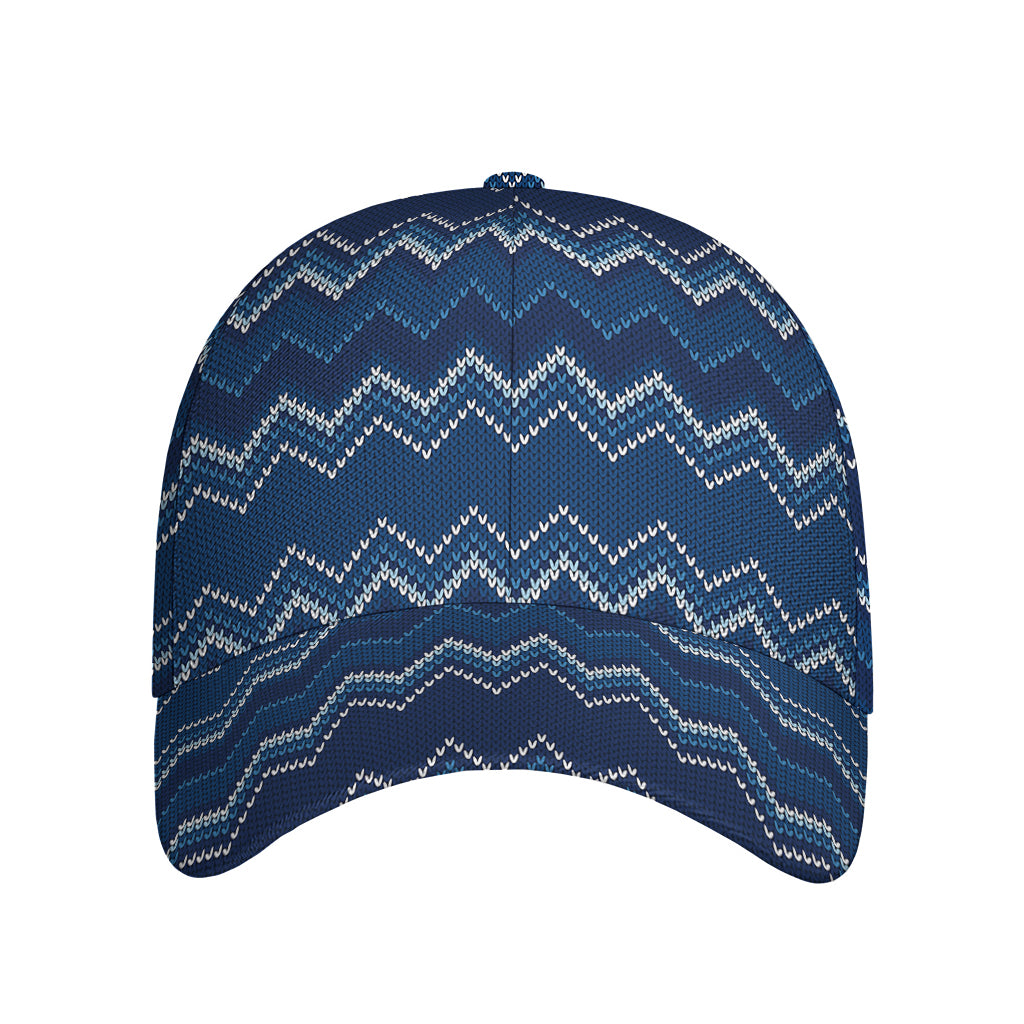 Blue Chevron Knitted Pattern Print Baseball Cap