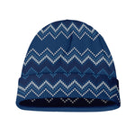 Blue Chevron Knitted Pattern Print Beanie