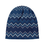 Blue Chevron Knitted Pattern Print Beanie