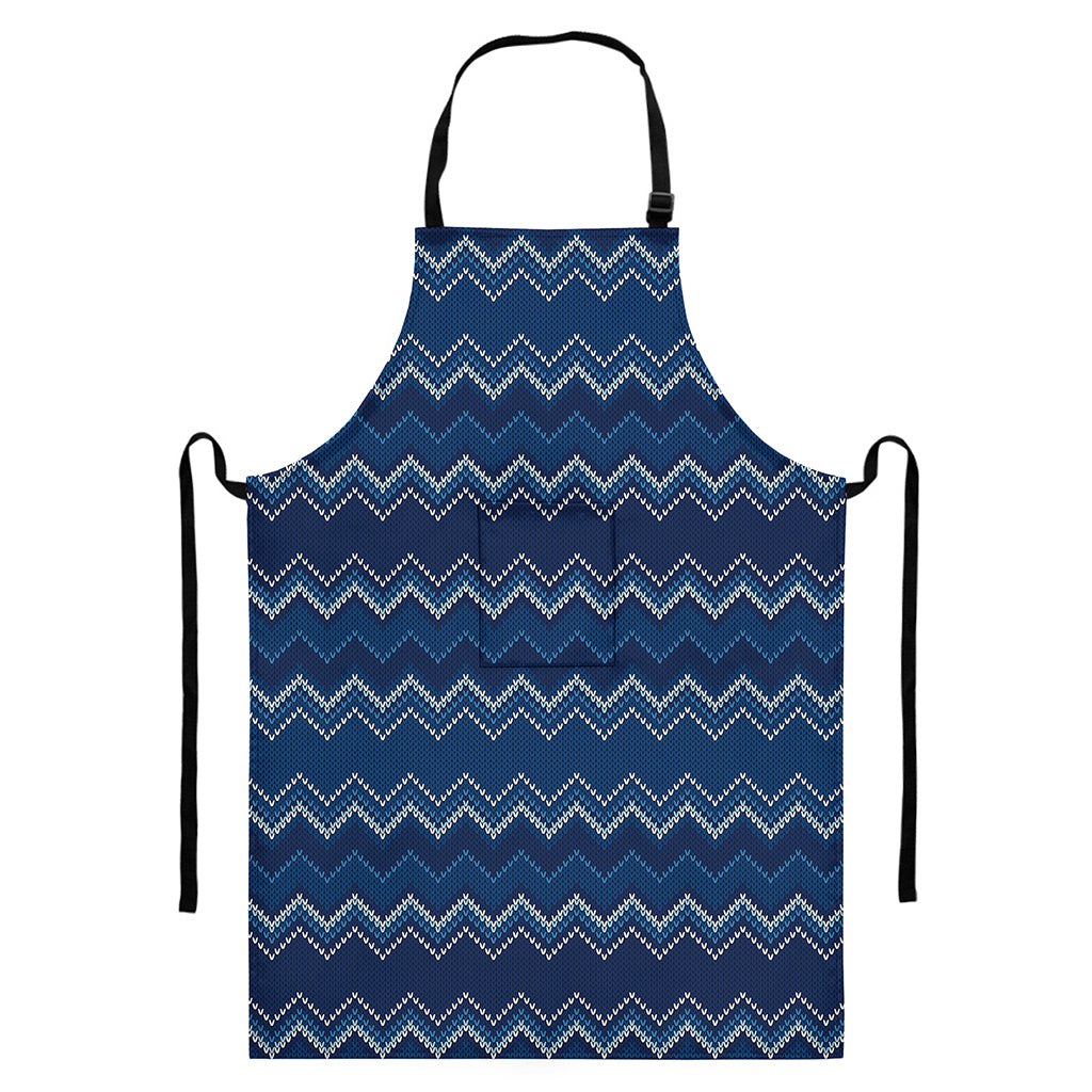 Blue Chevron Knitted Pattern Print Bib Apron With Pocket