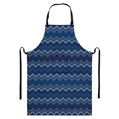 Blue Chevron Knitted Pattern Print Bib Apron With Pocket