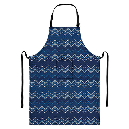 Blue Chevron Knitted Pattern Print Bib Apron With Pocket
