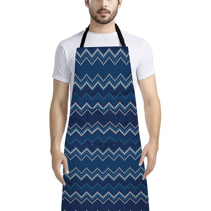 Blue Chevron Knitted Pattern Print Bib Apron With Pocket