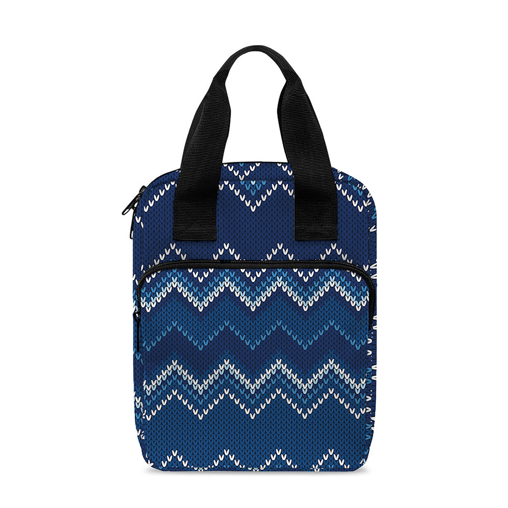 Blue Chevron Knitted Pattern Print Bible Tote Bag