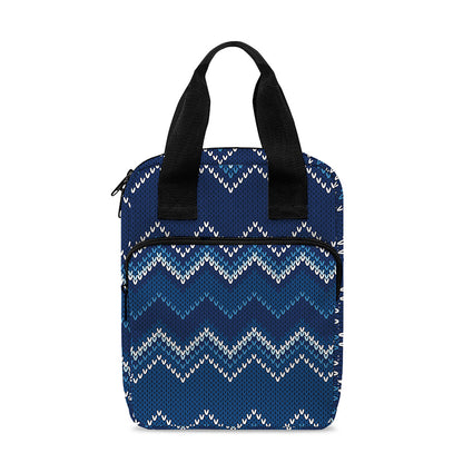 Blue Chevron Knitted Pattern Print Bible Tote Bag