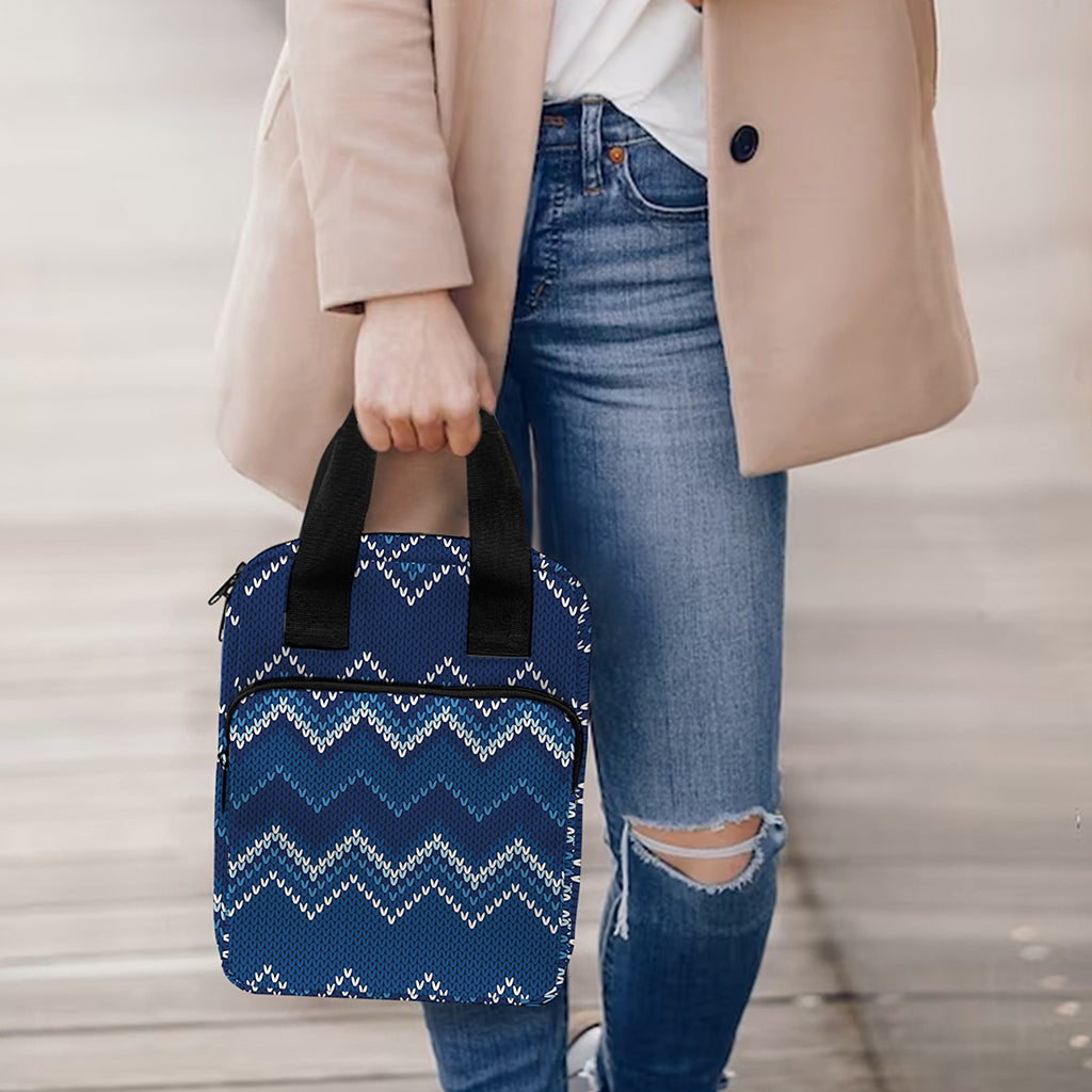 Blue Chevron Knitted Pattern Print Bible Tote Bag