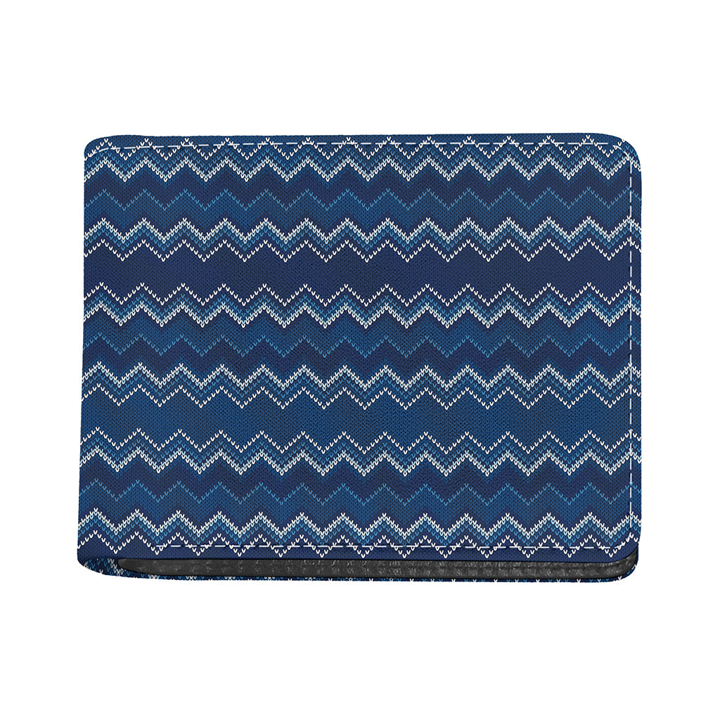 Blue Chevron Knitted Pattern Print Bifold Wallet